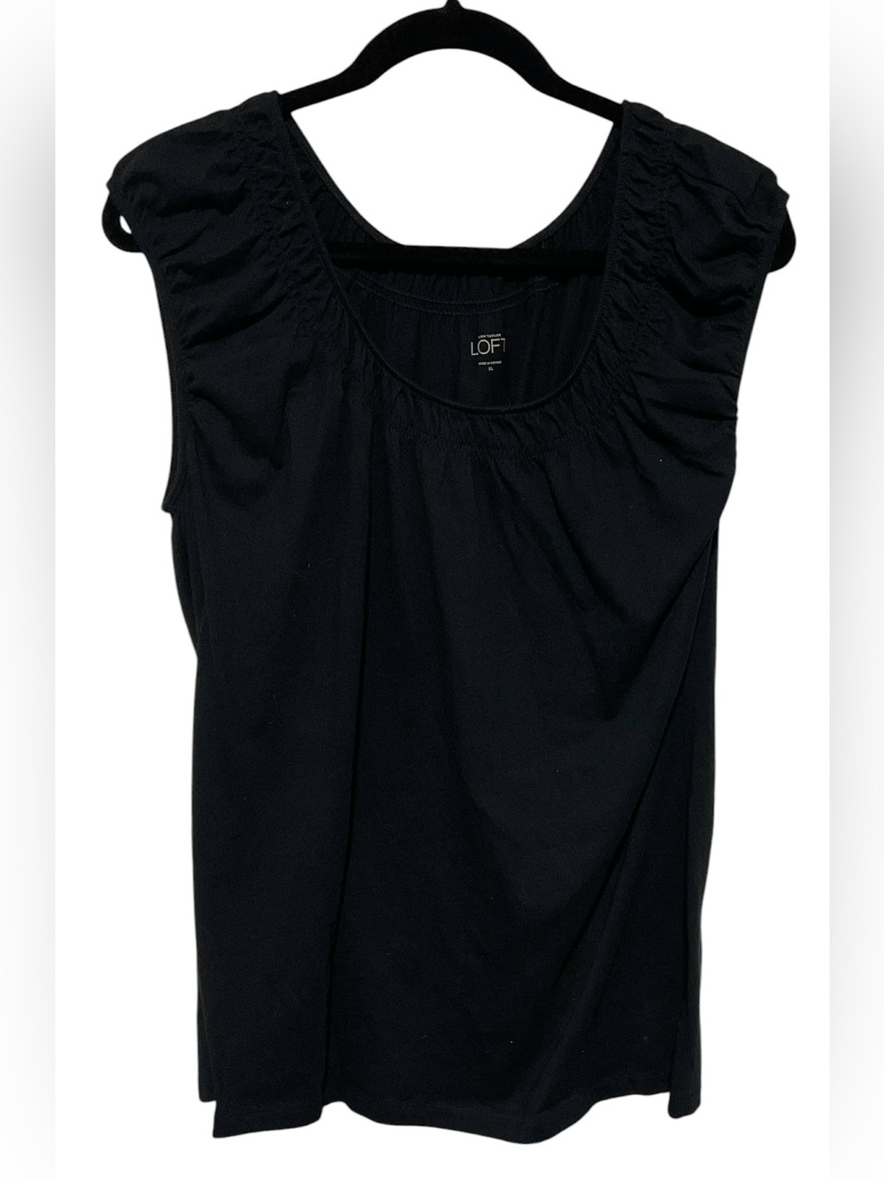 LOFT Black Ruched Cap Sleeve Scoop Neck Top Size XL